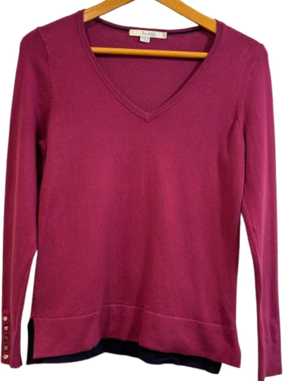 Boden Womens Size Small Plum/Purple V Neck Sweater with Buttons